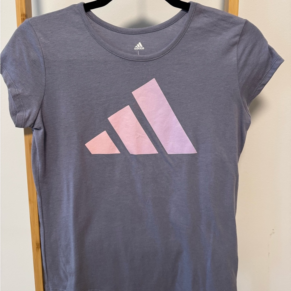 Adidas Kids Gray and Pink Logo T-Shirt